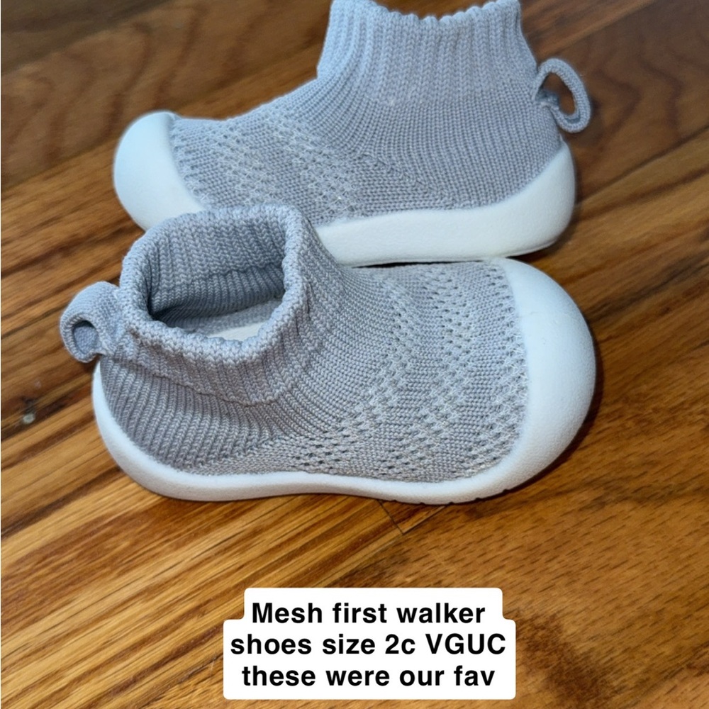 Grey mesh first walker baby shoes